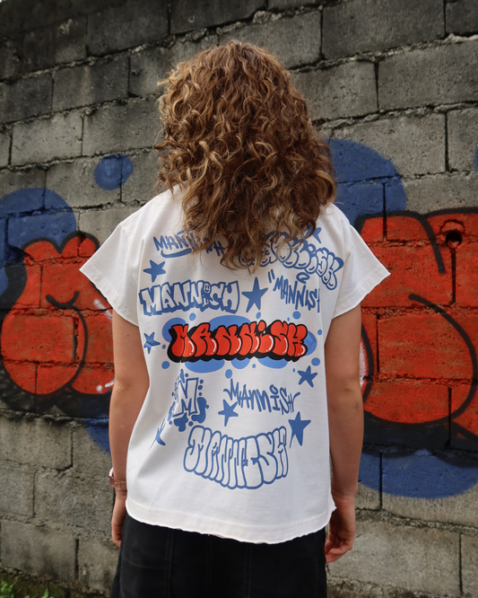 Rewrite the Wall High Collar Semi Muscle Cropped Distressed Tee