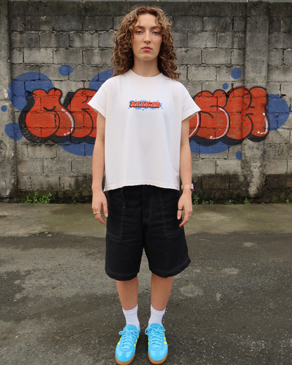 Rewrite the Wall High Collar Semi Muscle Cropped Distressed Tee