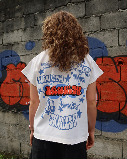Rewrite the Wall High Collar Semi Muscle Cropped Distressed Tee
