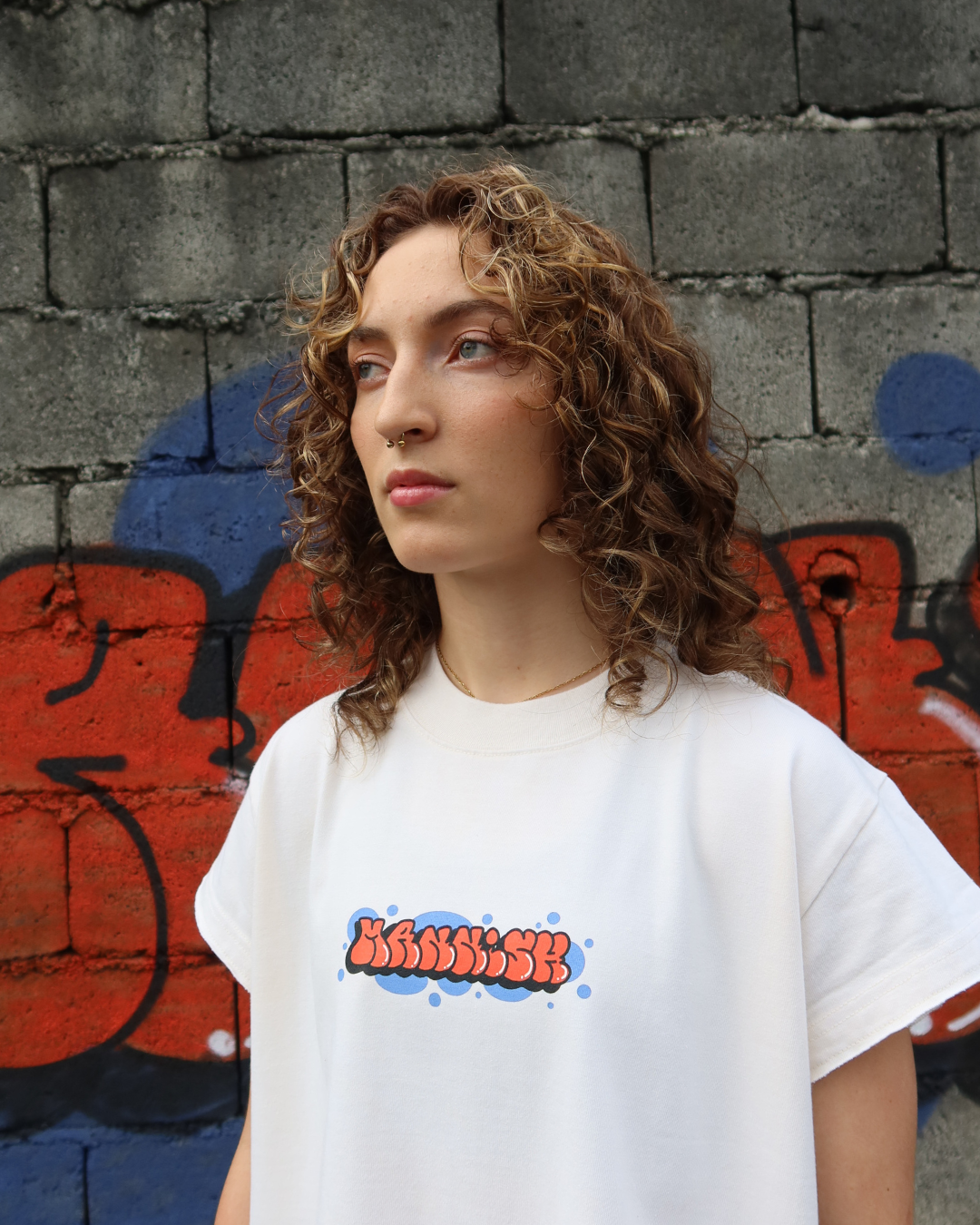 Rewrite the Wall High Collar Semi Muscle Cropped Distressed Tee
