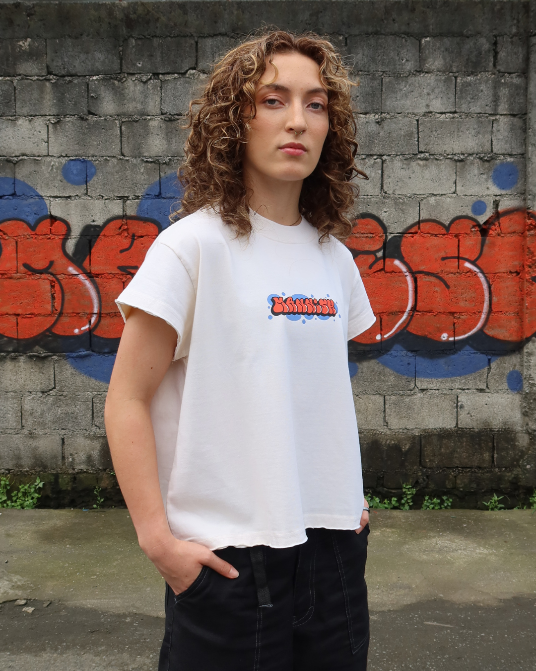 Rewrite the Wall High Collar Semi Muscle Cropped Distressed Tee