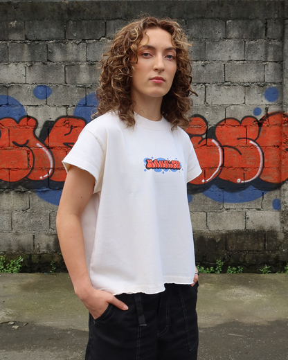 Rewrite the Wall High Collar Semi Muscle Cropped Distressed Tee